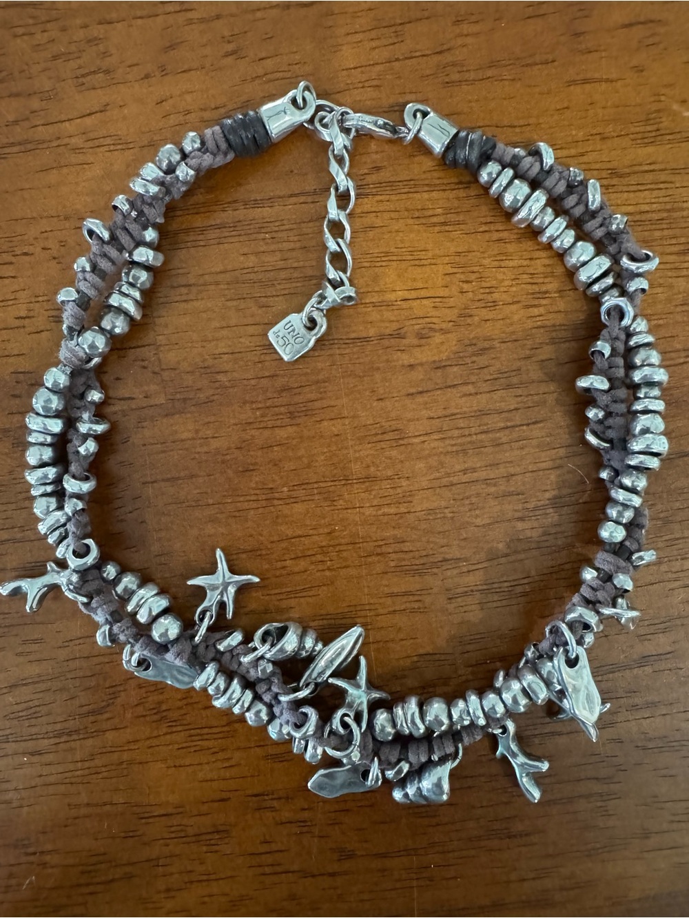 UNO de 50 Deep Sea Silver-Plated Leather Charm Necklace